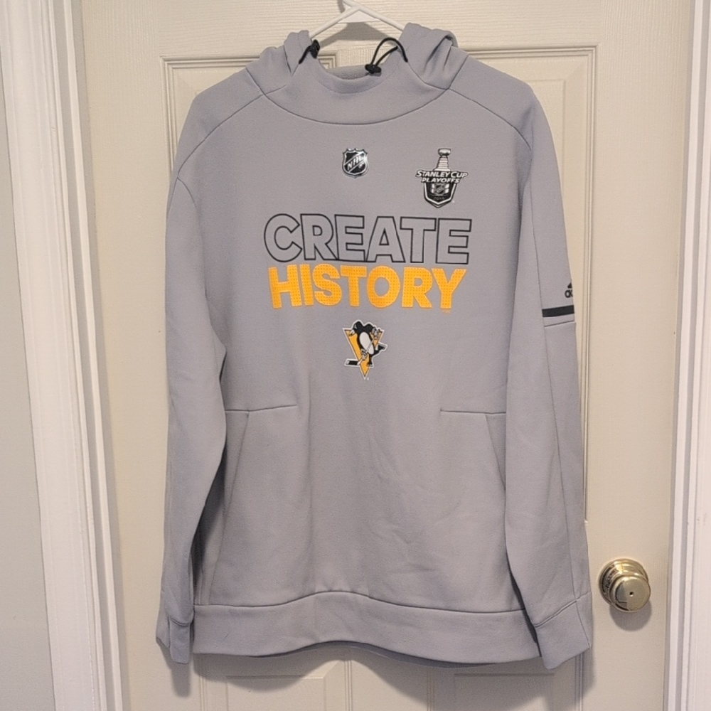 Men's Large Adidas Penguins Create History Tech Fleece Pullover Sweatshirt